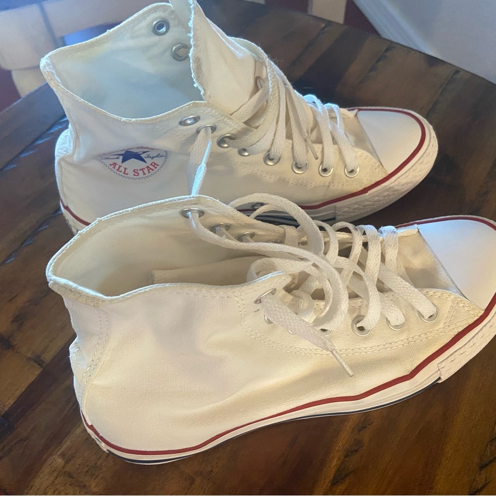 Converse White High-Top Sneakers with Red Accents